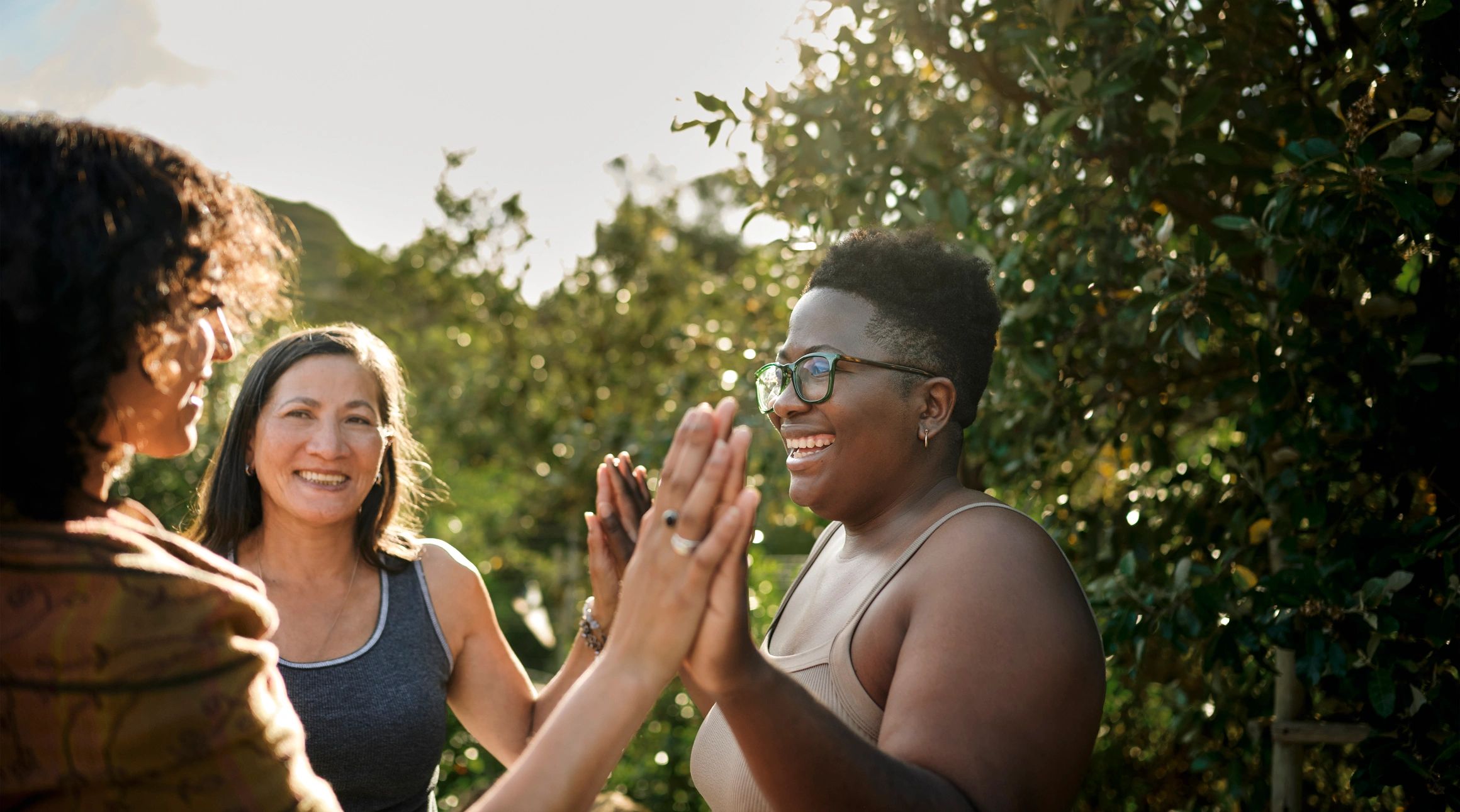 Group participating in an outdoor wellness activity