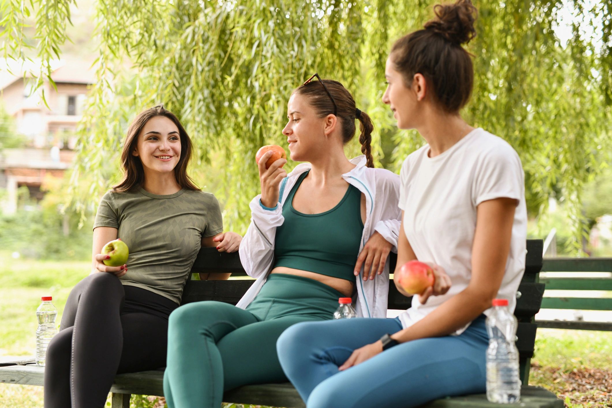 Friends enjoying a healthy lifestyle conversation after exercise